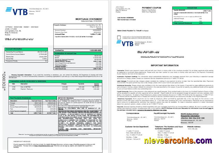 Russia VTB bank mortgage statement 1-2